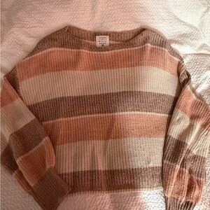 Billabong women’s Striped Crewneck Sweater in Blush, Cream & Taupe
